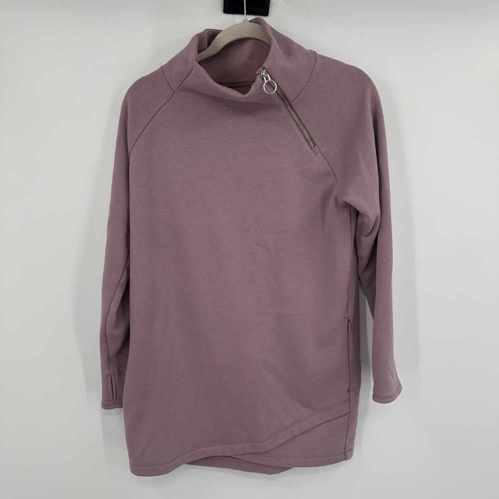 Athleta Pullover Womens Small Pink‎ Asymmetrical Zip Funnel Neck Fleece Sweater